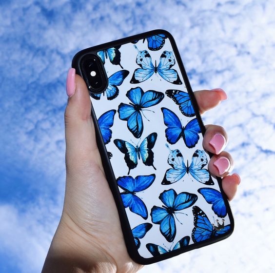 Blue Butterflies Glass Case - Kalakaar Indiaa