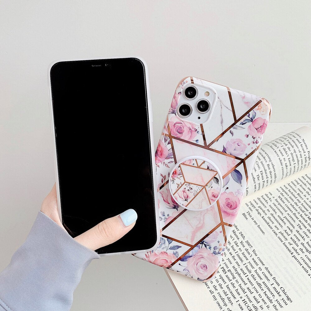 The Geometric Floral Slim Case Cover With Holder - Kalakaar Indiaa