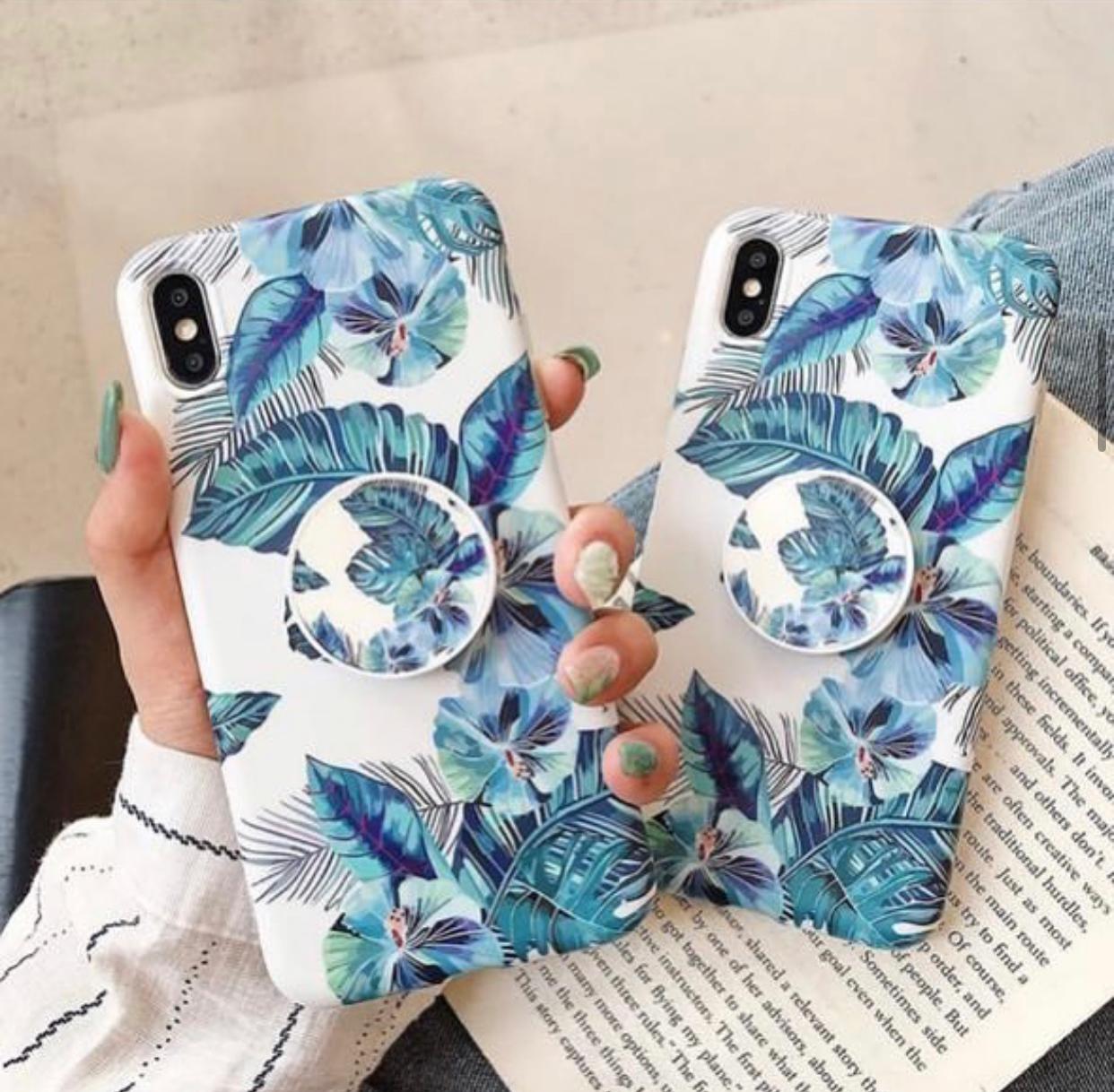 The Blue Floral Slim Case Cover With Holder - Kalakaar Indiaa