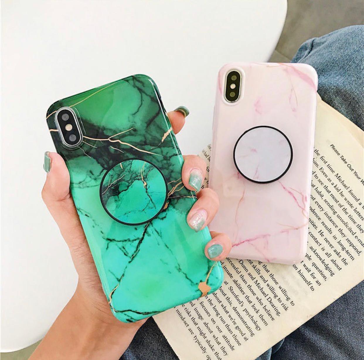 Green Marble And Pink Marble Slim Case Cover With Holder – Kalakaar Indiaa