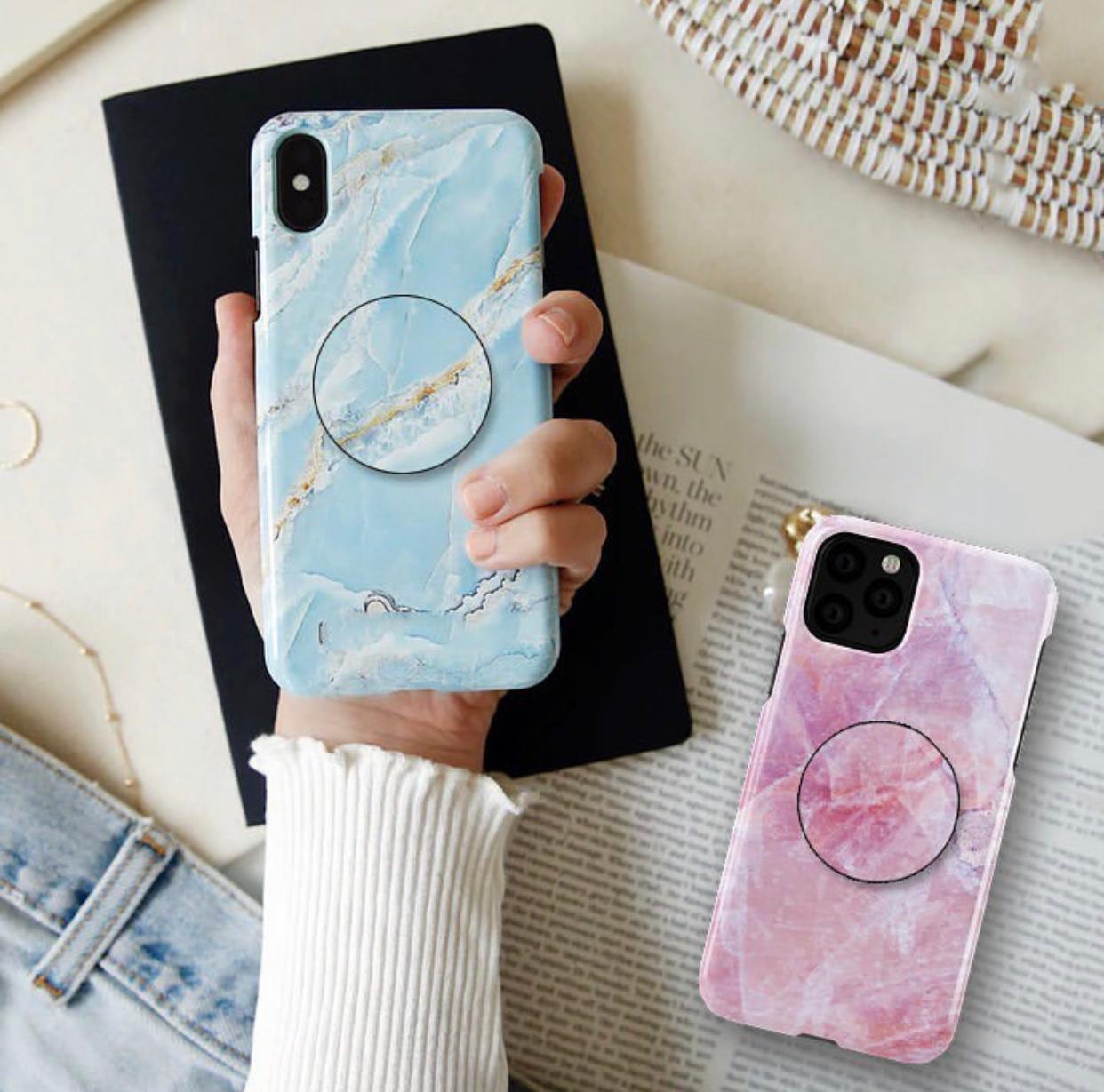 The Pink And Blue Marble Slim Case Cover With Holder - Kalakaar Indiaa