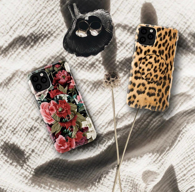 The Floral And Leopard Print Slim Case Cover With Holder - Kalakaar Indiaa