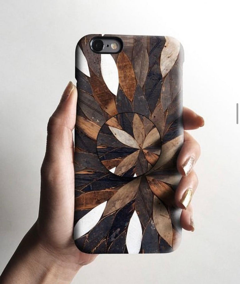 The Wooden Pattern Slim Case Cover With Holder - Kalakaar Indiaa