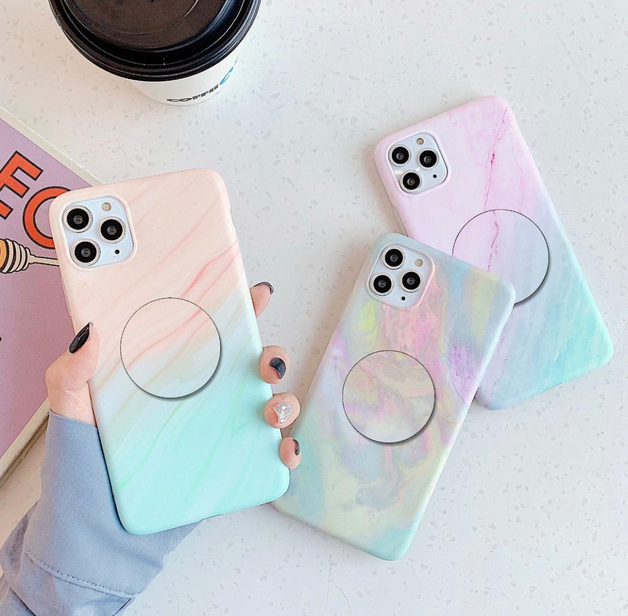 The Pink And Peach Gradient Marble Slim Case Cover With Holder - Kalakaar Indiaa