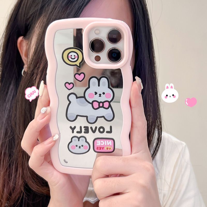 iPhone Wawy Style Mirror Case With Lovely Cartoon Design Pink