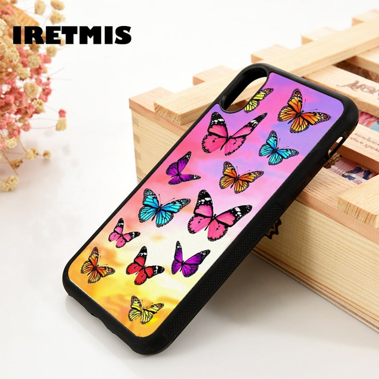 Rainbow Butterfly Glass Case Cover - Kalakaar Indiaa